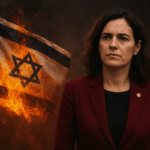 Femme politique et drapeau en flammes(1)