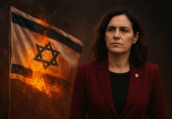 Femme politique et drapeau en flammes(1)