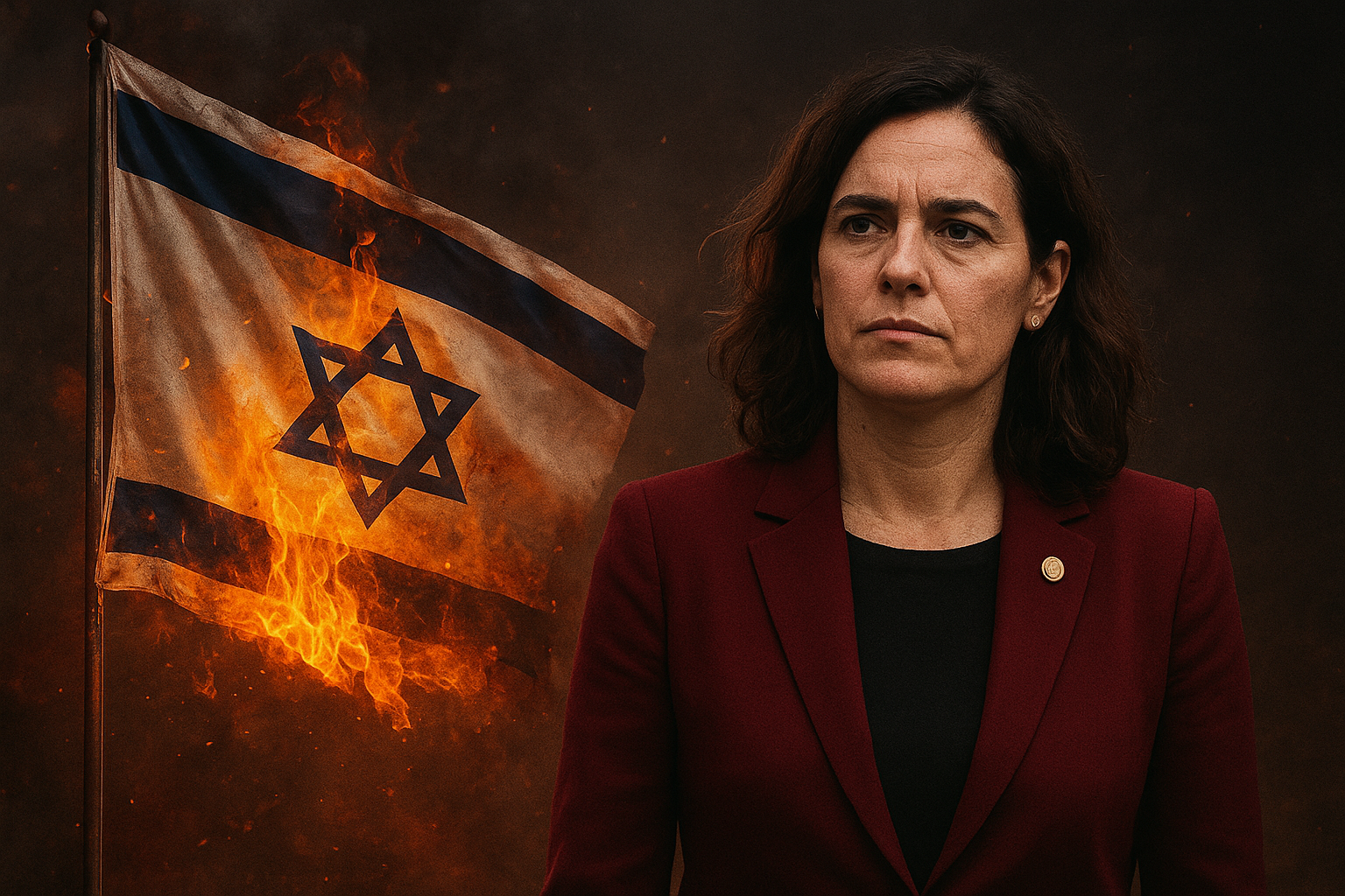 Femme politique et drapeau en flammes(1)